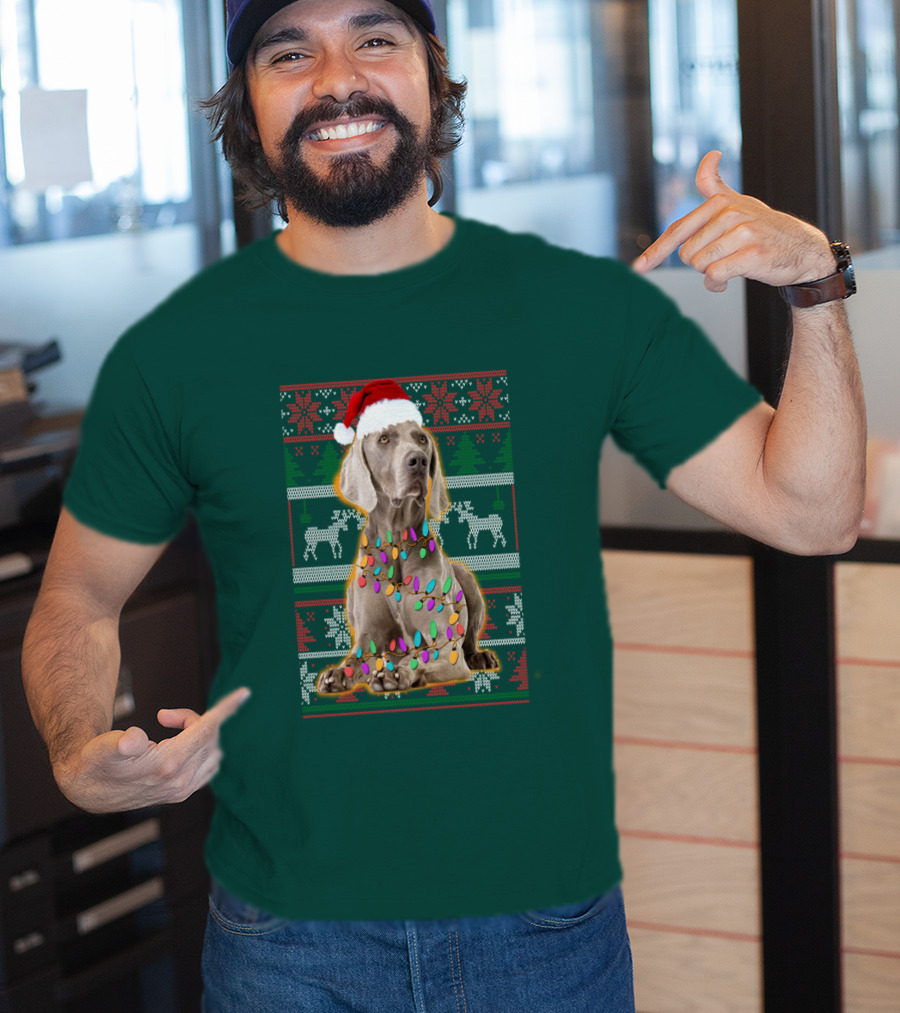 Weimaraner Christmas Lights Santa Hat Holiday T-Shirt