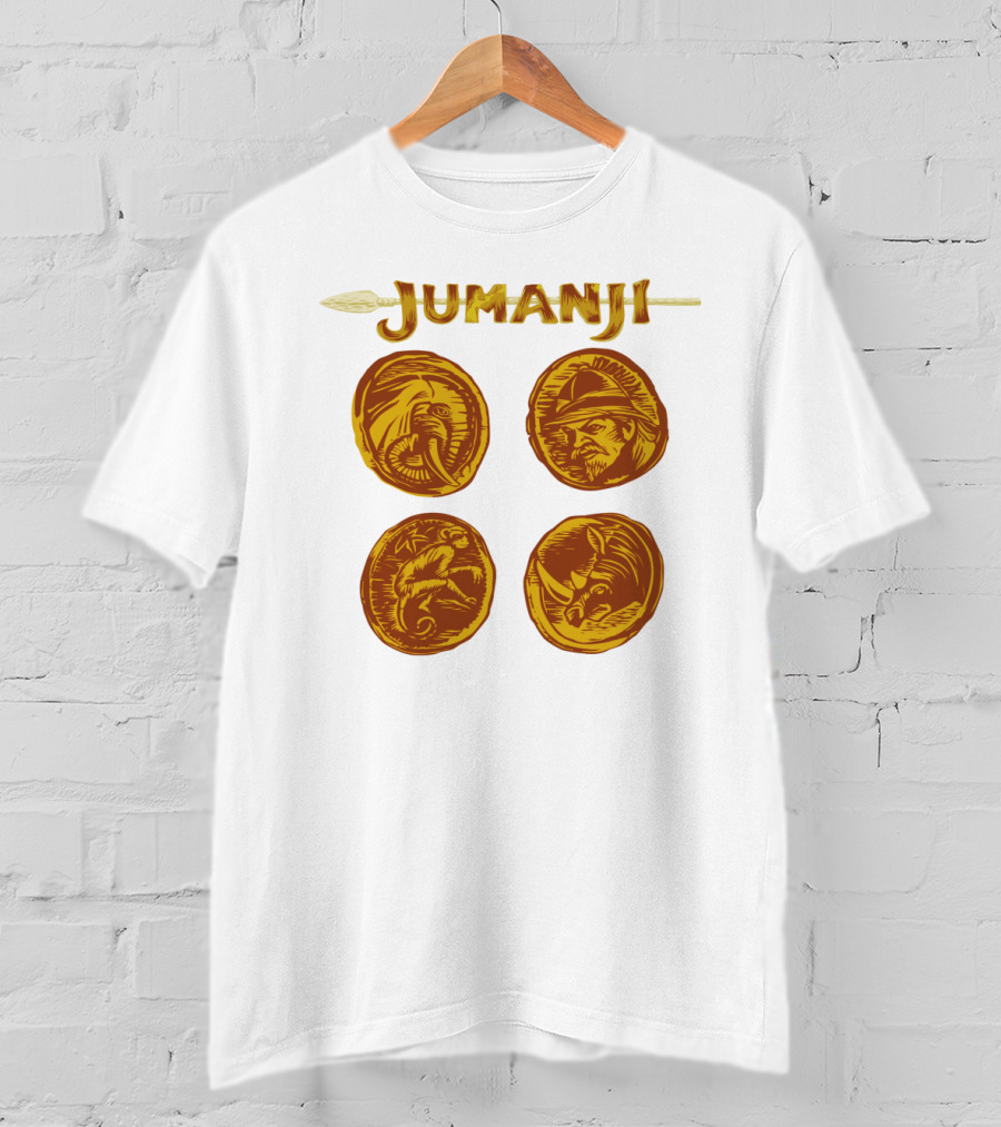 Jumanji Character Portrait Coins And Spear Sketch T-Shirt