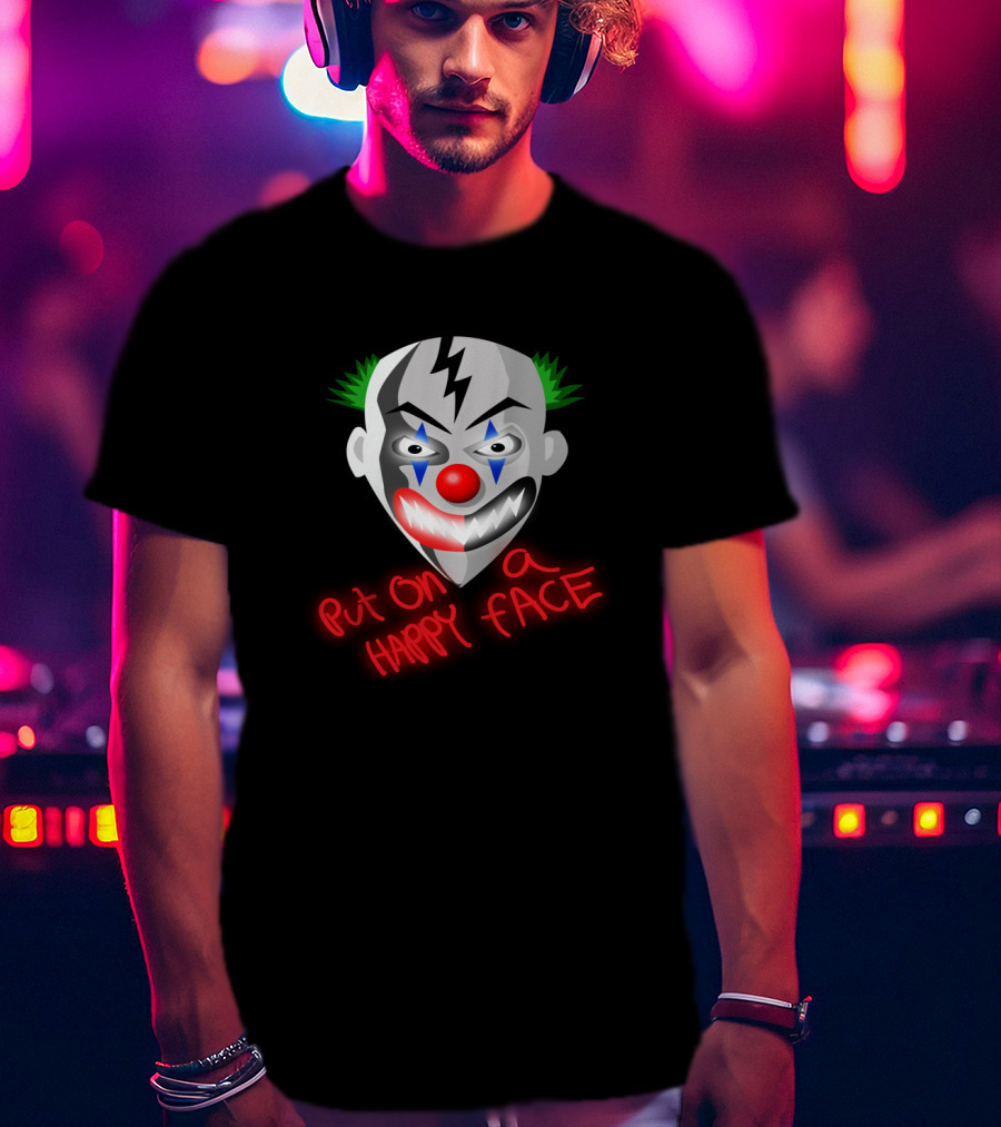 Put On A Happy Face Joker Card Evil Clown Mask T-Shirt