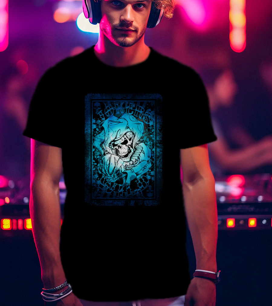 JOKERS WILD CARD Skeleton Jester Tattoo Style Poker T-Shirt