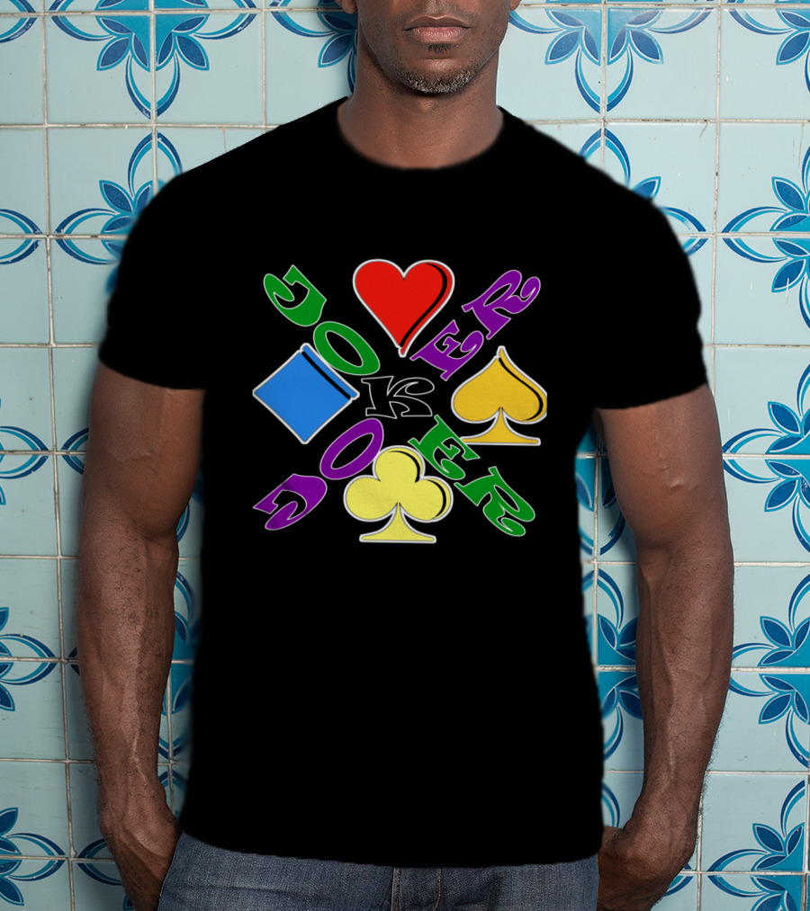 Rainbow Colored Joker Heart Spade Club Diamond Playing Cards T-Shirt