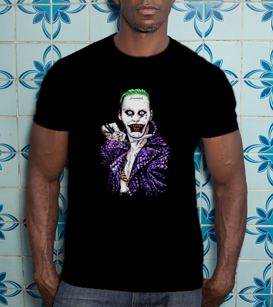 Suicide Squad Damaged Joker Knife Purple Jacket T-Shirt