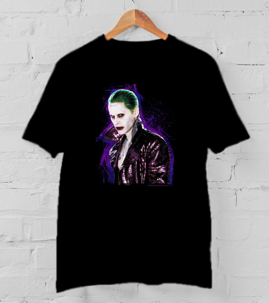 Suicide Squad Joker Stare Green Hair Purple Background T-Shirt