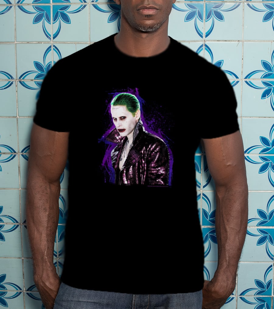 Suicide Squad Joker Stare Green Hair Purple Background T-Shirt