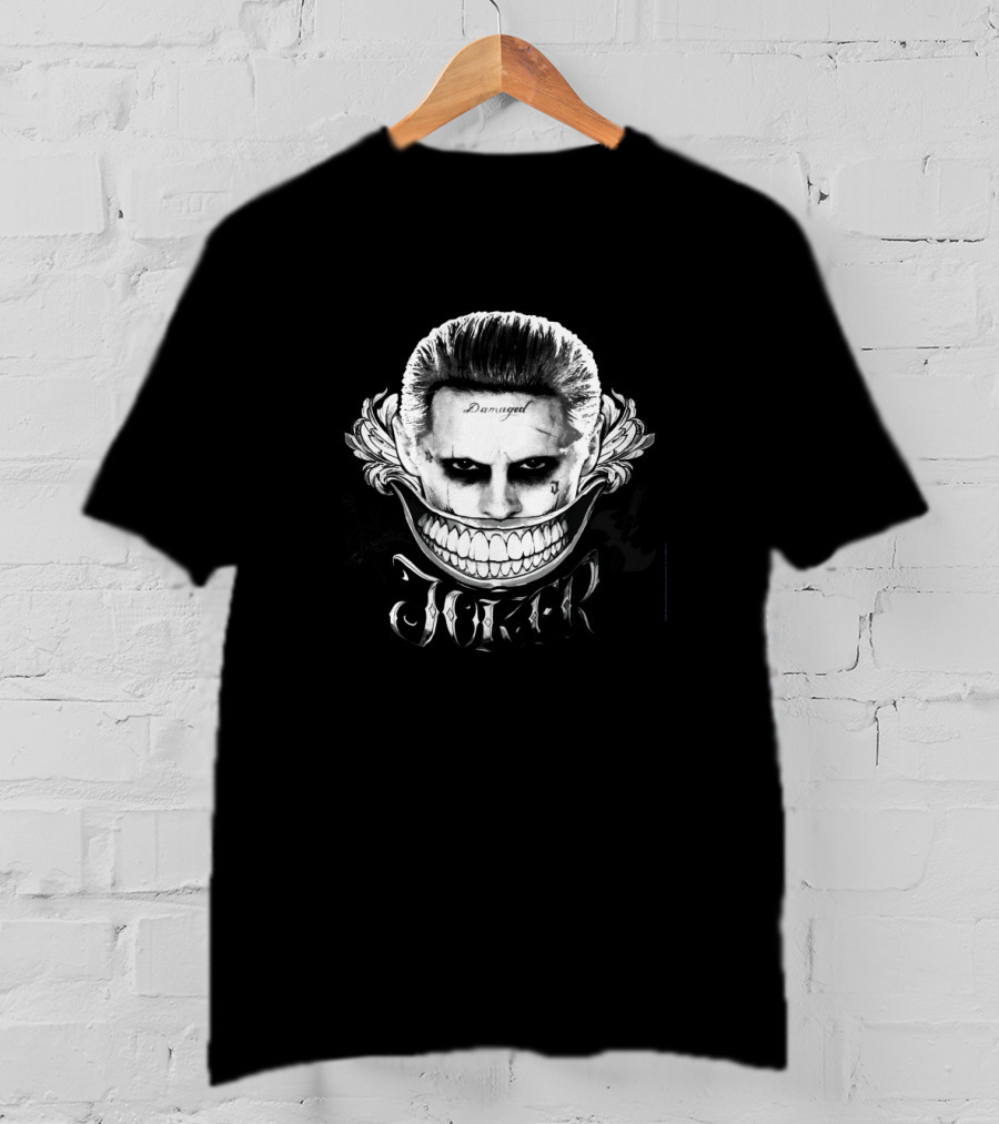 Damaged Joker Face With Wide Grin And Joker Text T-Shirt