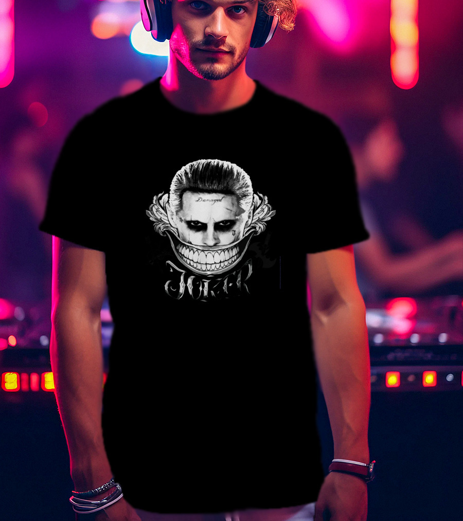 Damaged Joker Face With Wide Grin And Joker Text T-Shirt