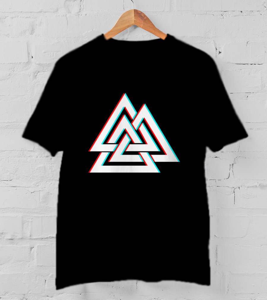Trippy Valknut Symbol Nordic Wiccan Glitch Effect T-Shirt
