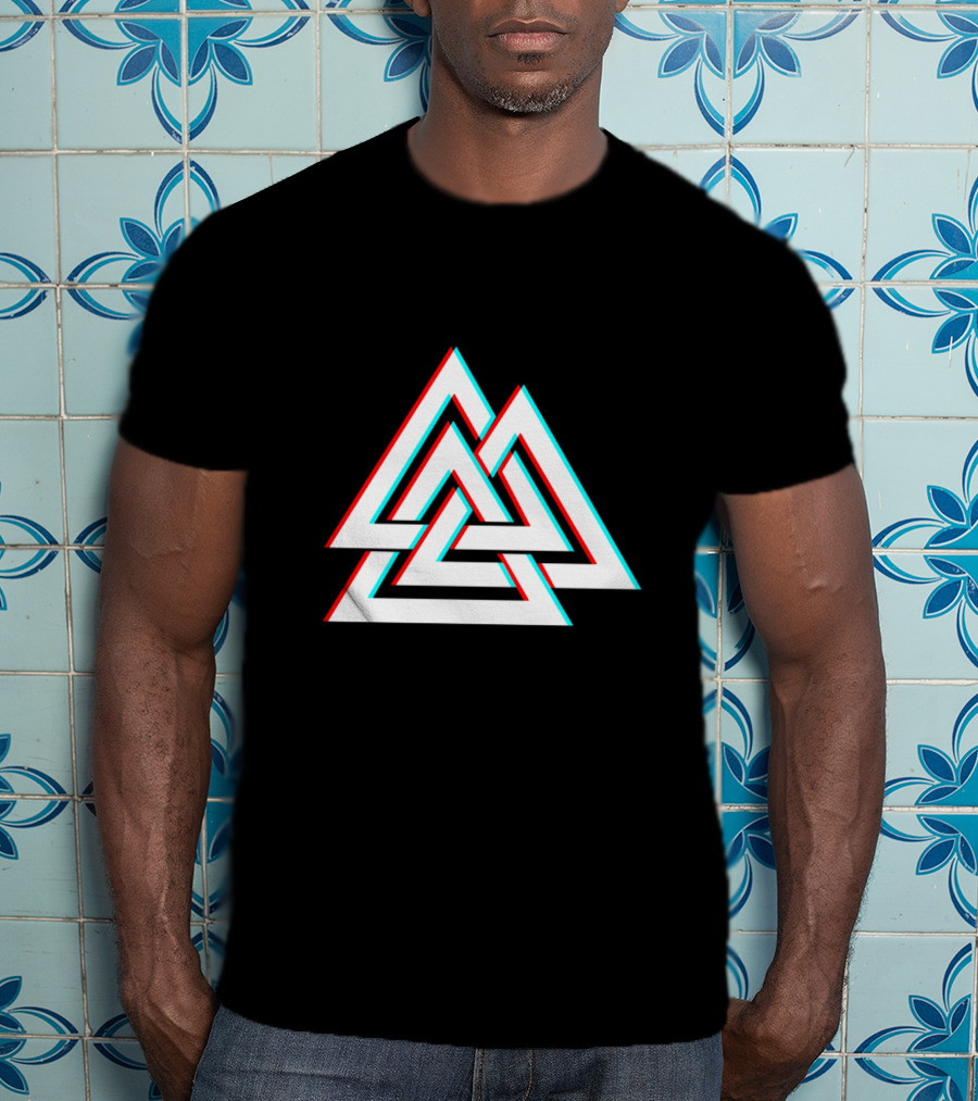 Trippy Valknut Symbol Nordic Wiccan Glitch Effect T-Shirt