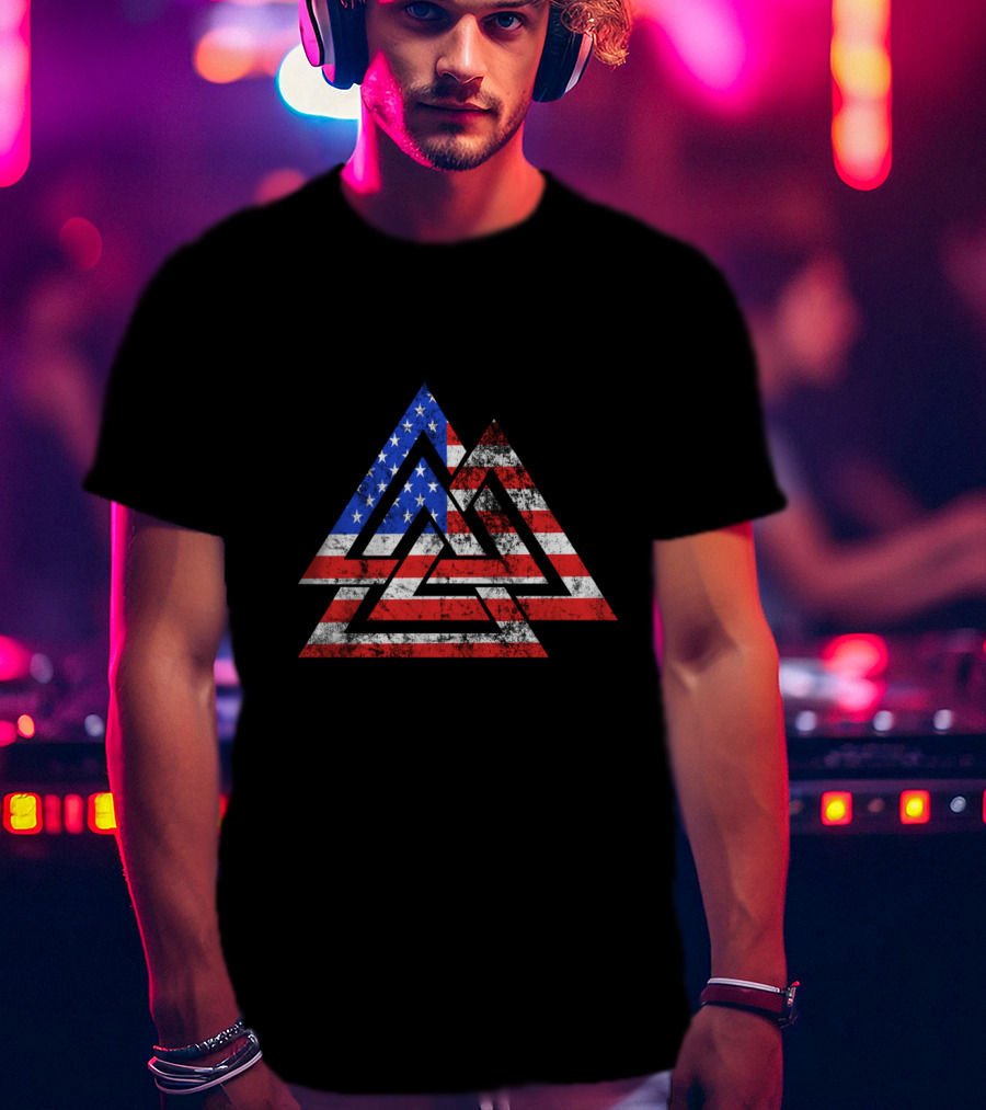 Valknut USA Flag Patriotic Viking Symbol America T-Shirt