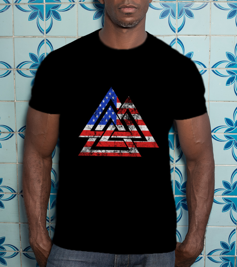 Valknut USA Flag Patriotic Viking Symbol America T-Shirt
