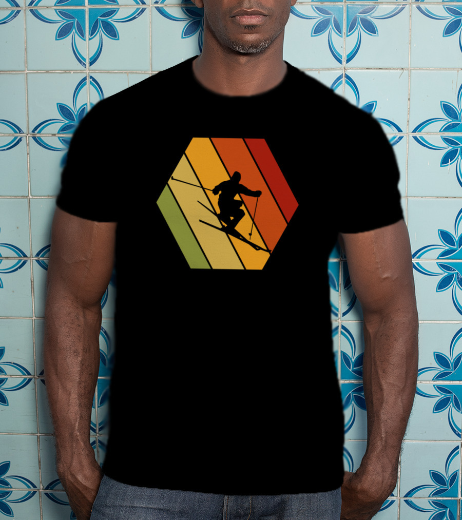 Retro Vintage Skiing Hexagonal T-Shirt