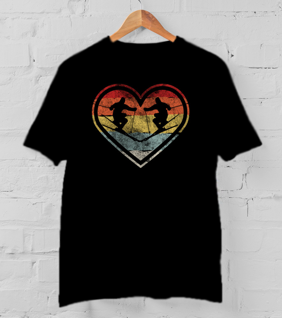 Vintage Skiing Heart Lover Winter Retro T-Shirt