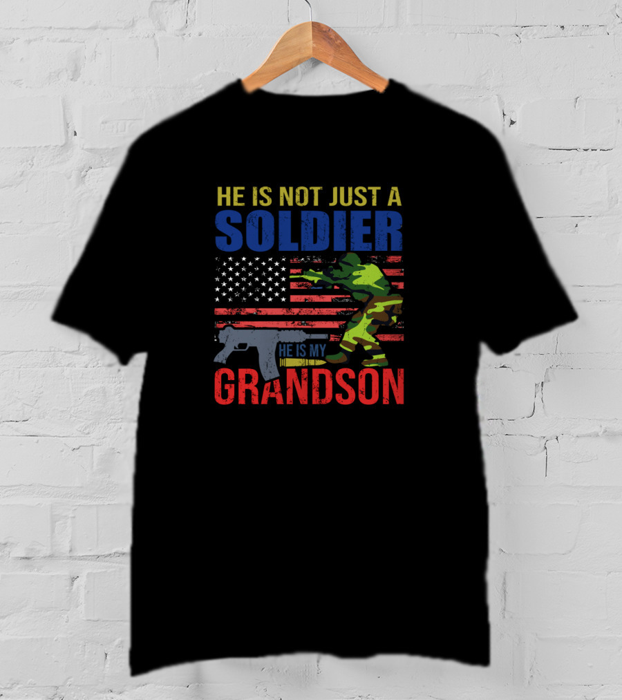 He Is Not Just A Soldier He Is My Grandson American Flag Camouflage T-Shirt