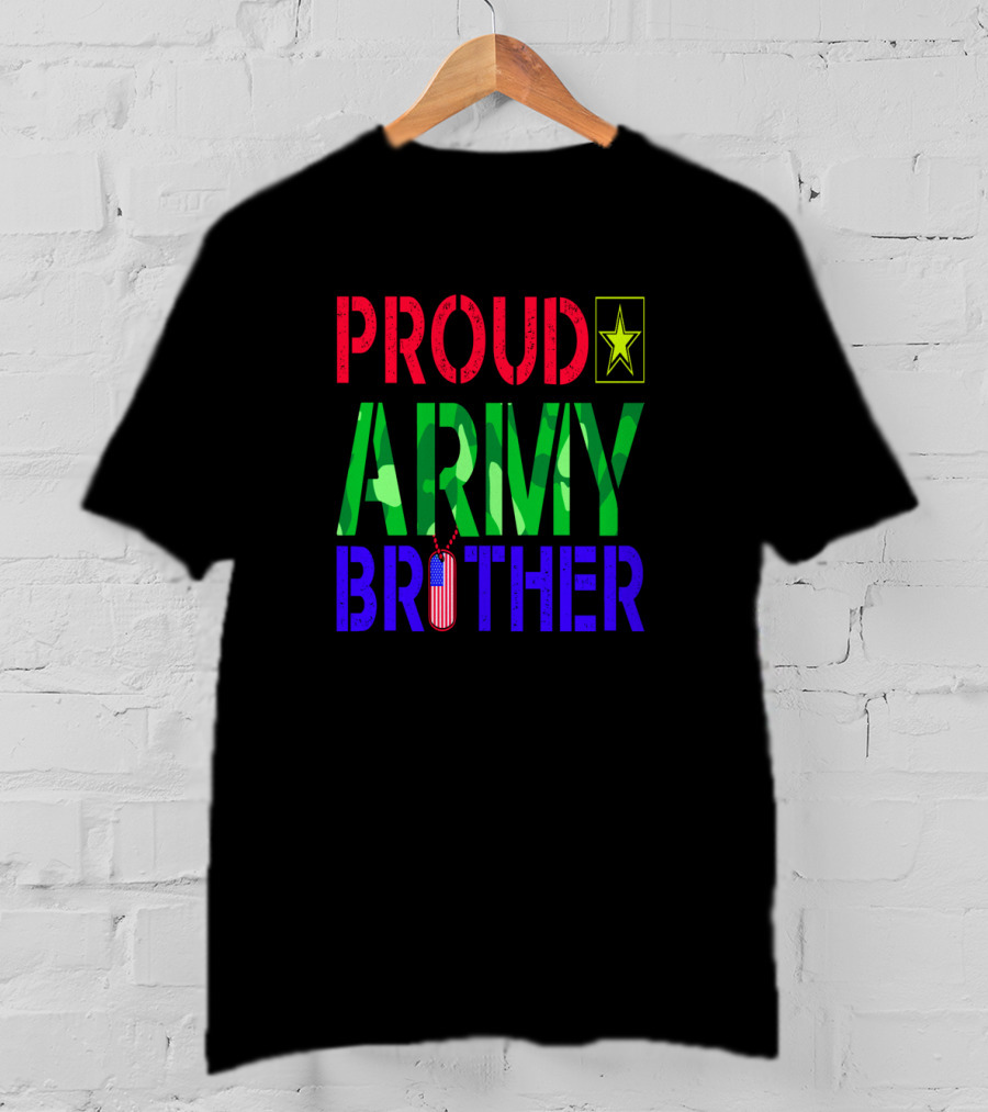 Proud Army Brother With Camo Letters And Star Emblem T-Shirt