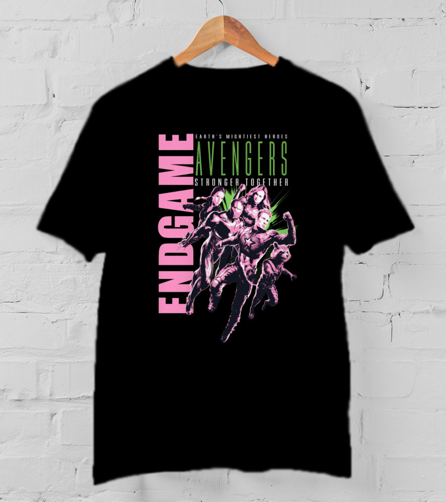 Endgame Earth's Mightiest Heroes Avengers Stronger Together Neon Text T-Shirt