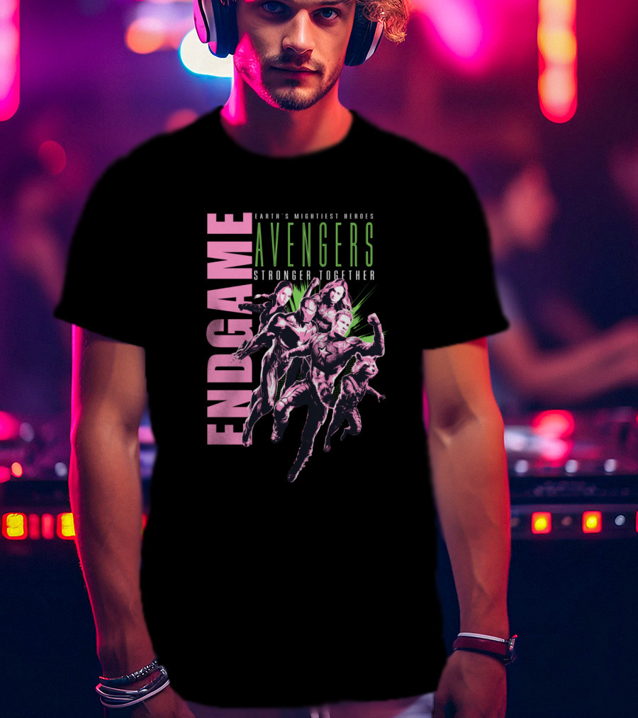 Endgame Earth's Mightiest Heroes Avengers Stronger Together Neon Text T-Shirt