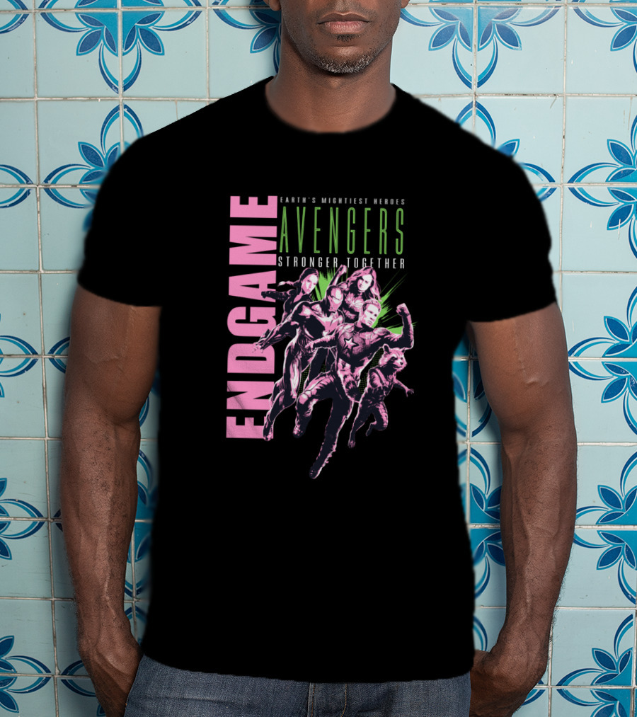 Endgame Earth's Mightiest Heroes Avengers Stronger Together Neon Text T-Shirt