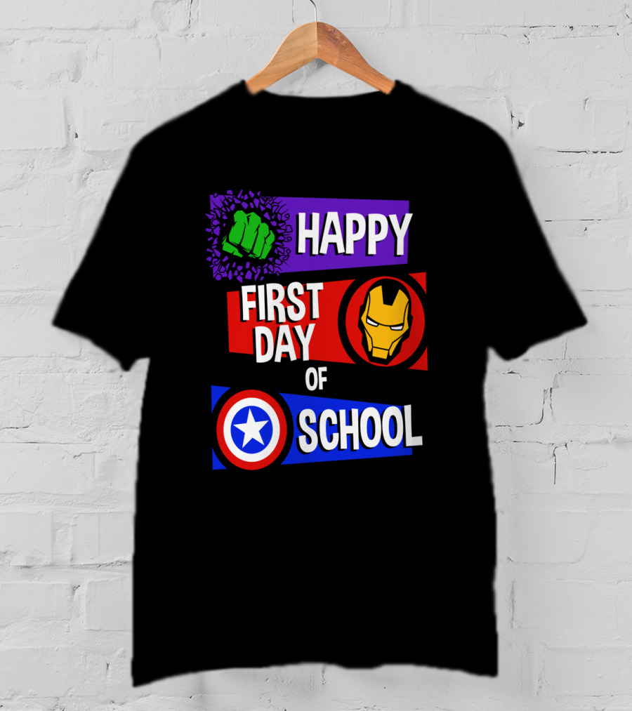 Marvel Avengers Happy First Day Of School Hulk Iron Man Captain America T-Shirt