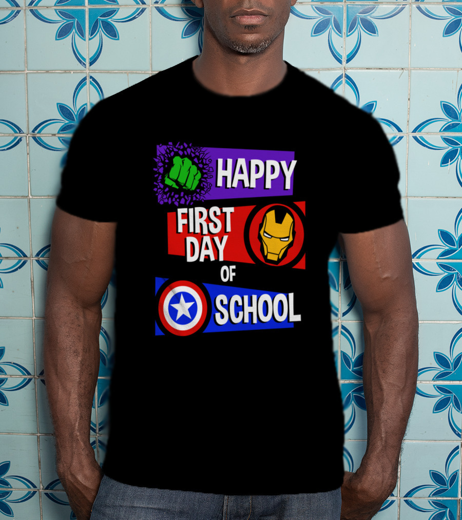Marvel Avengers Happy First Day Of School Hulk Iron Man Captain America T-Shirt