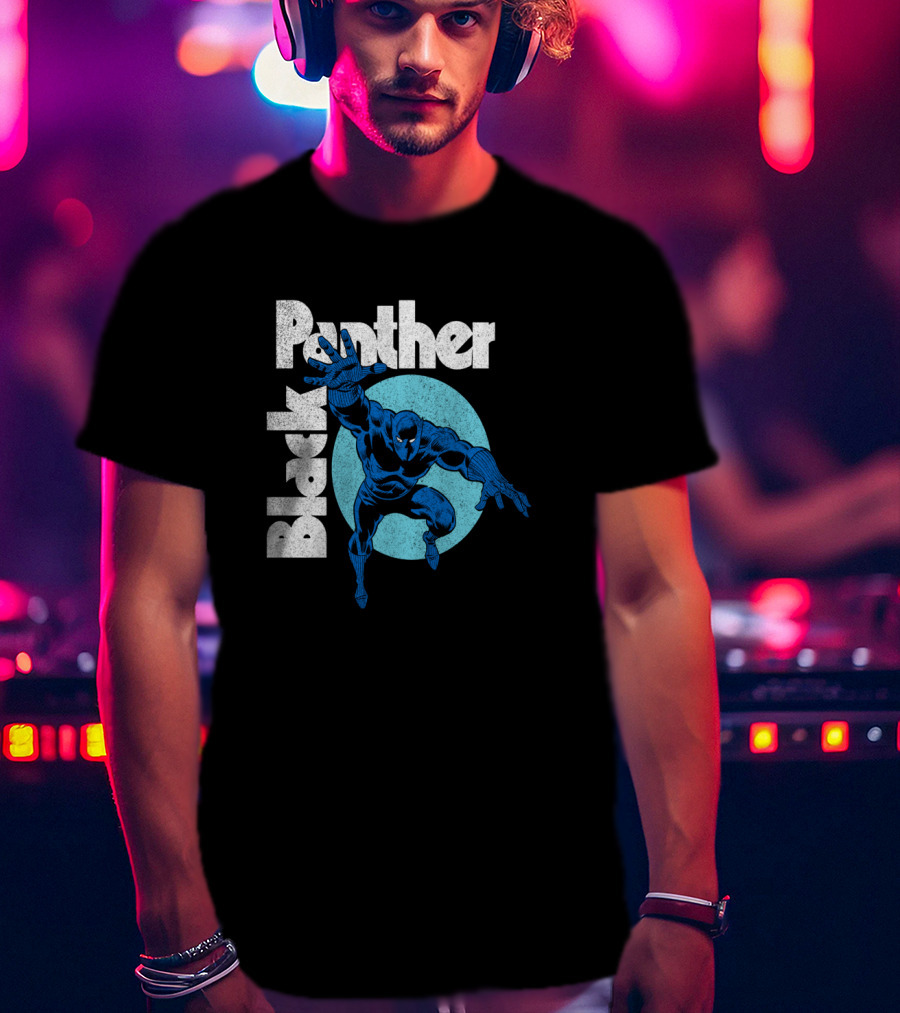Marvel Black Panther Blue Heroic Pose Circle T-Shirt