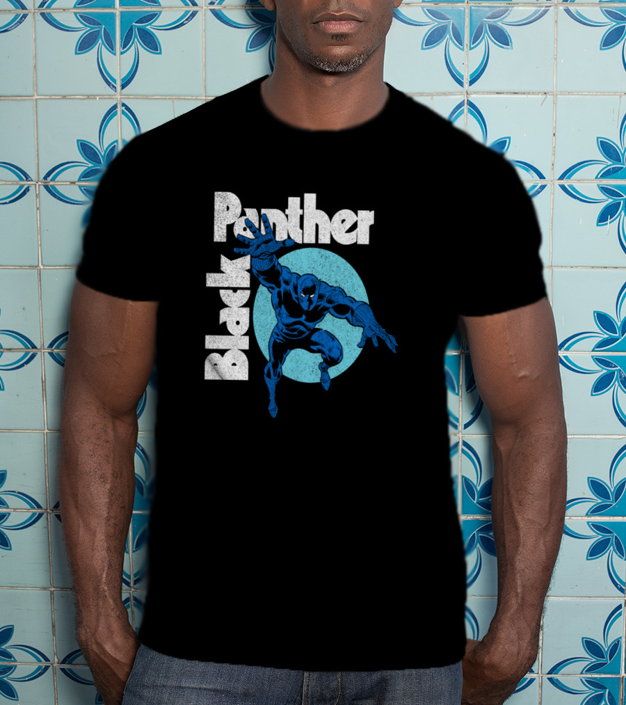 Marvel Black Panther Blue Heroic Pose Circle T-Shirt