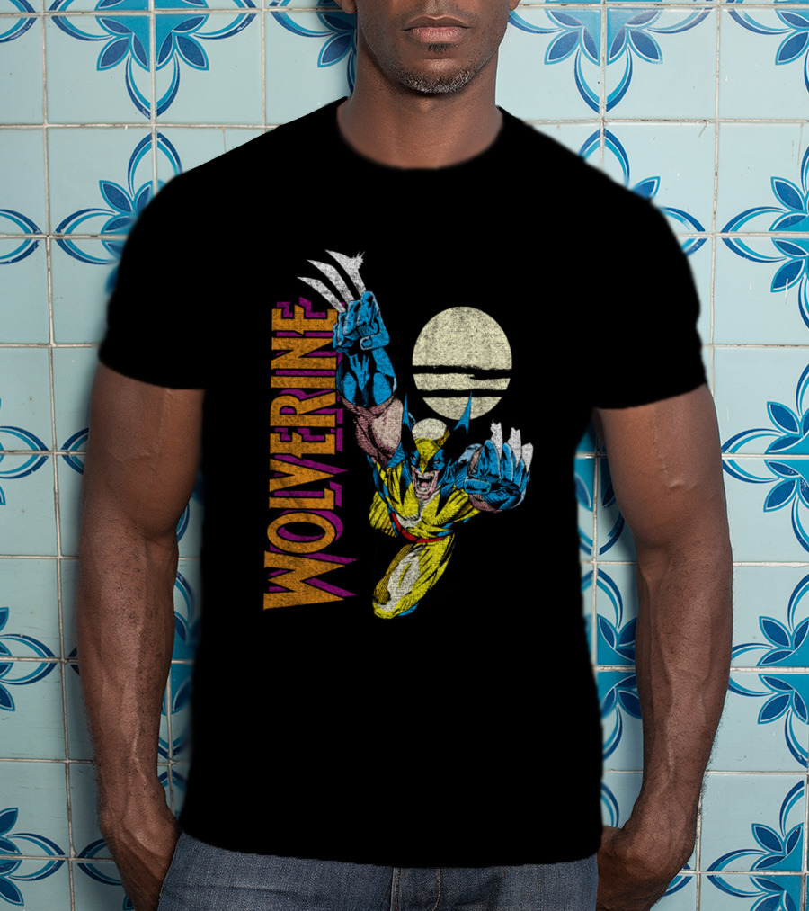 Wolverine Vintage Colorful Claws Action With Moon Marvel X Men Classic T-Shirt