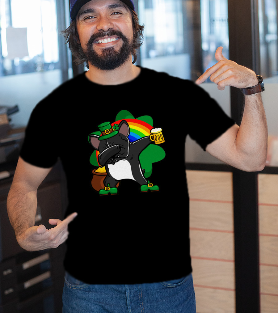 French Bulldog Dabbing Shamrock Rainbow St Patrick's Day T-Shirt