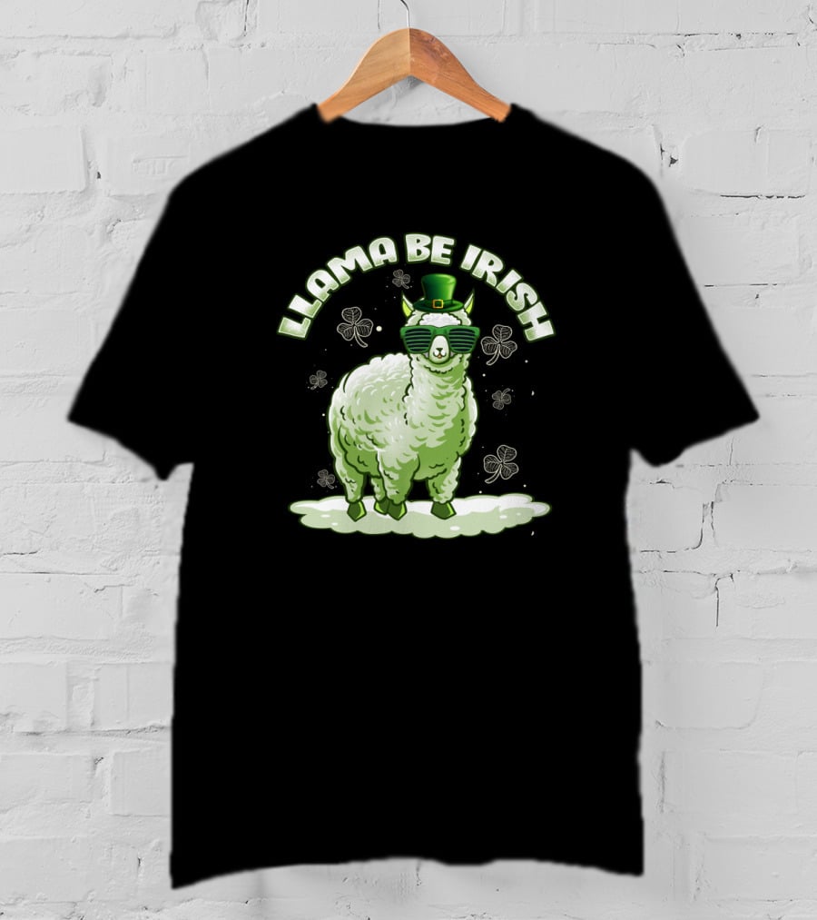 Llama Be Irish Shamrock Sunglasses St. Patrick's Day Green Llama With Hat T-Shirt
