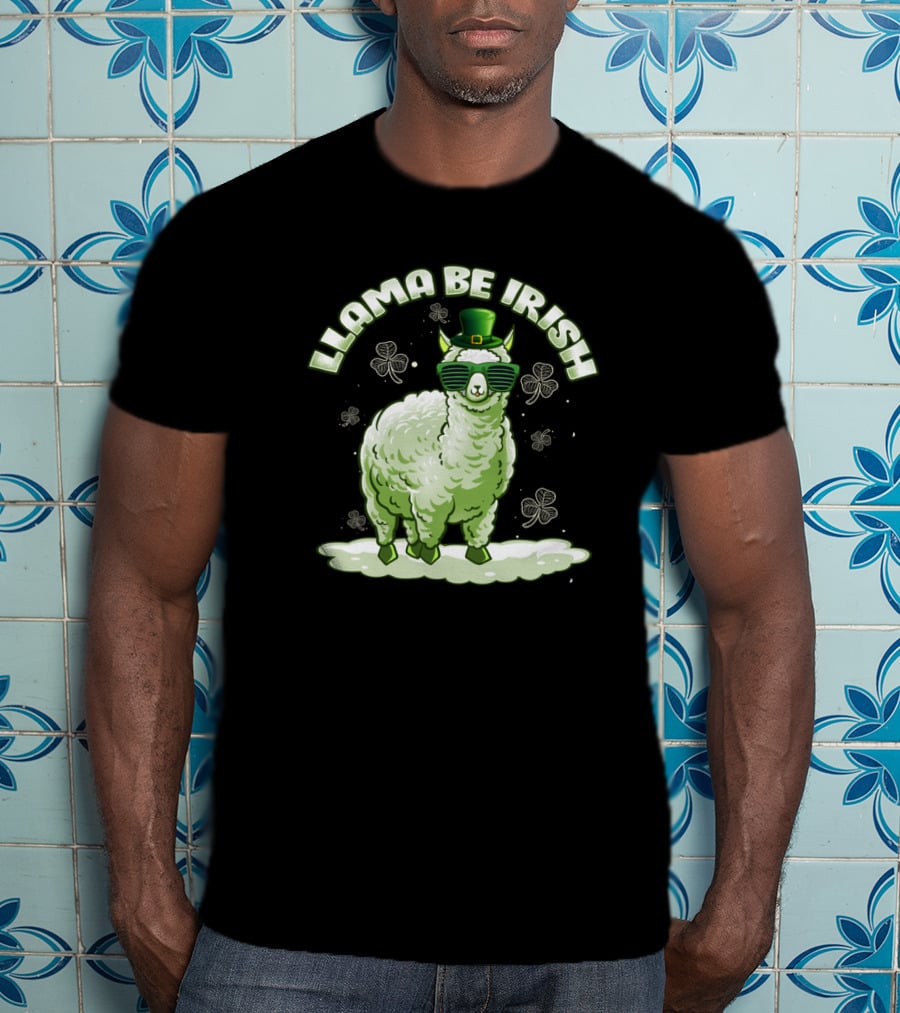 Llama Be Irish Shamrock Sunglasses St. Patrick's Day Green Llama With Hat T-Shirt