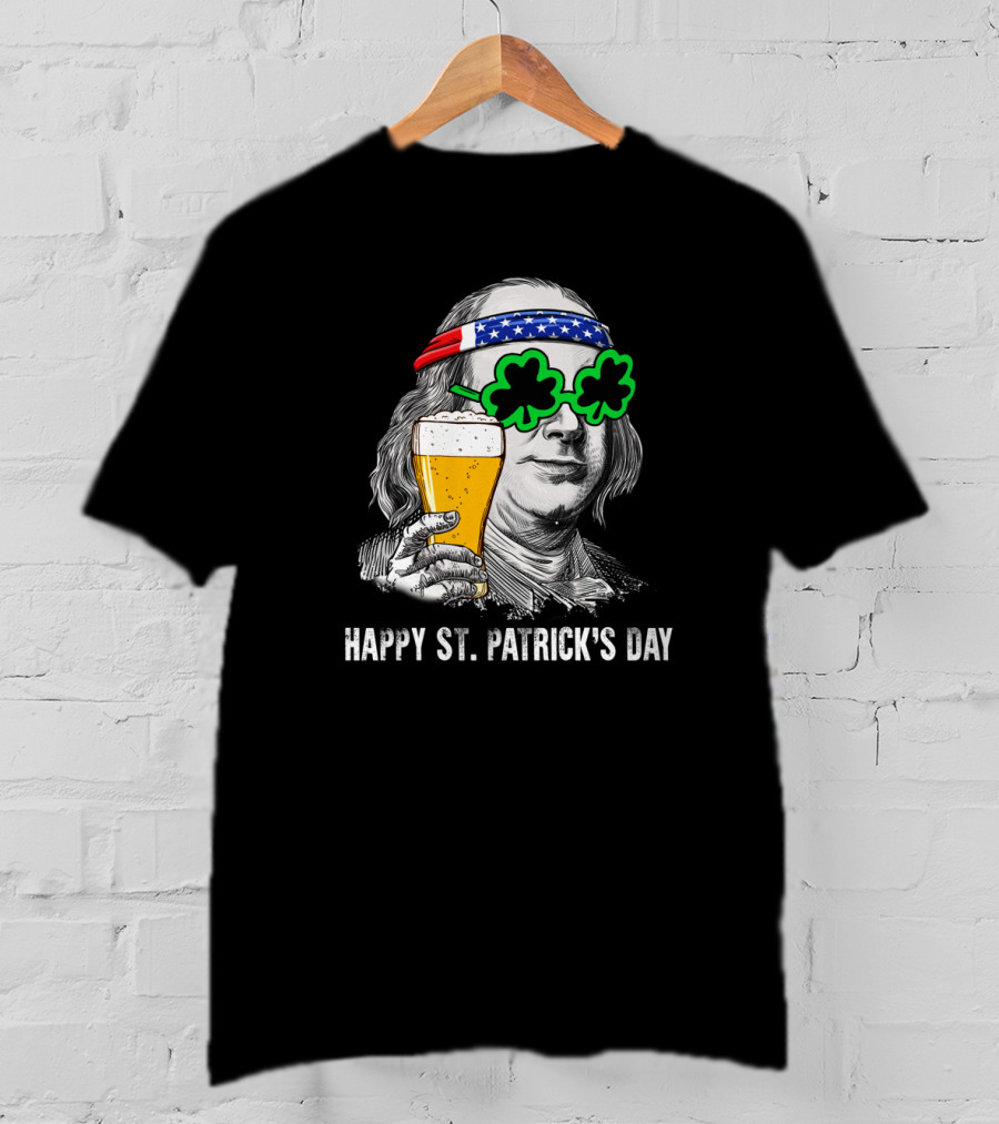 Happy St. Patrick's Day George Washington Beer Clover Glasses T-Shirt