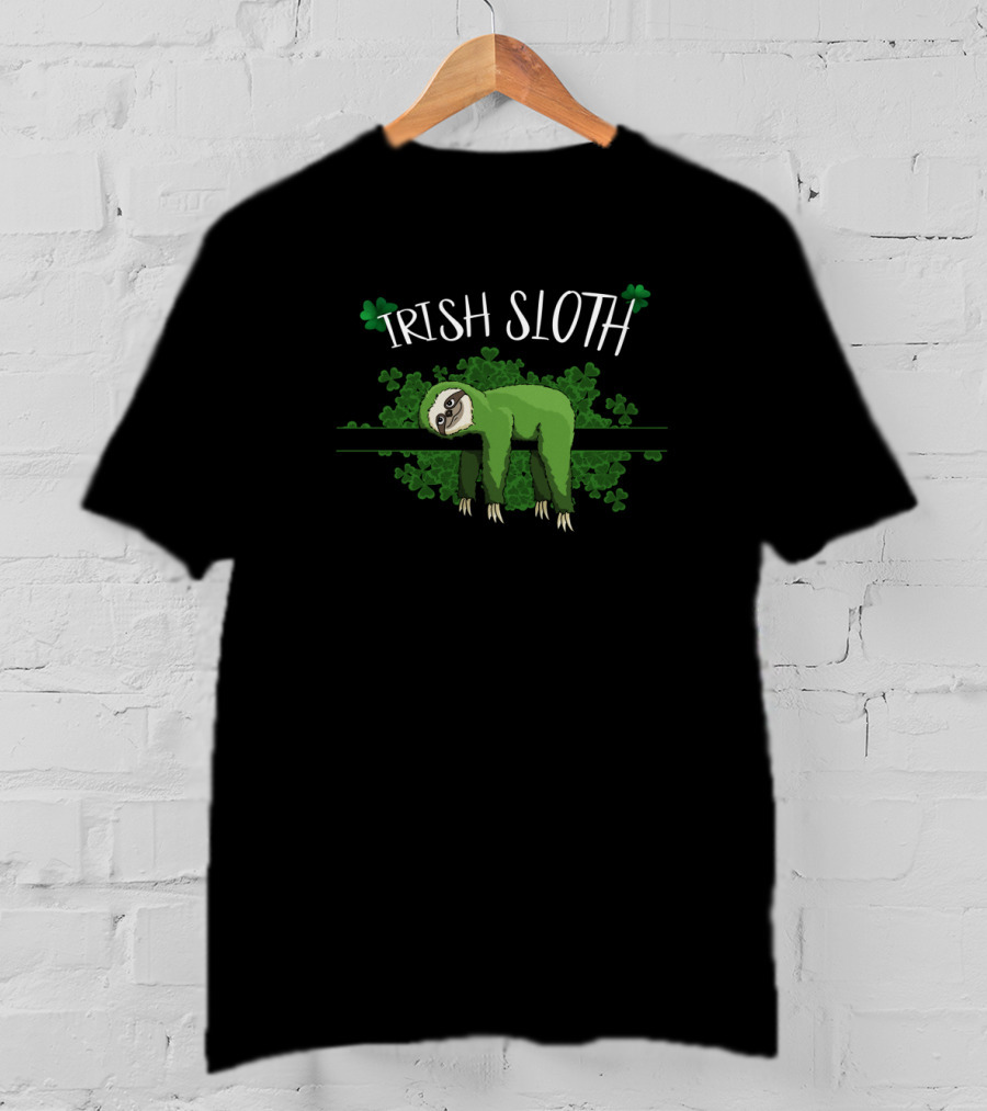 Irish Sloth Sleepy Chillin Green Shamrocks T-Shirt