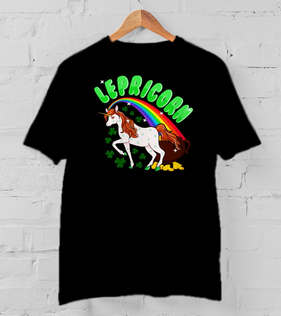 Lepricorn St Patricks Day Unicorn Rainbow Clover Pot Of Gold T-Shirt