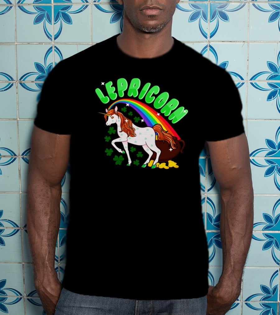Lepricorn St Patricks Day Unicorn Rainbow Clover Pot Of Gold T-Shirt
