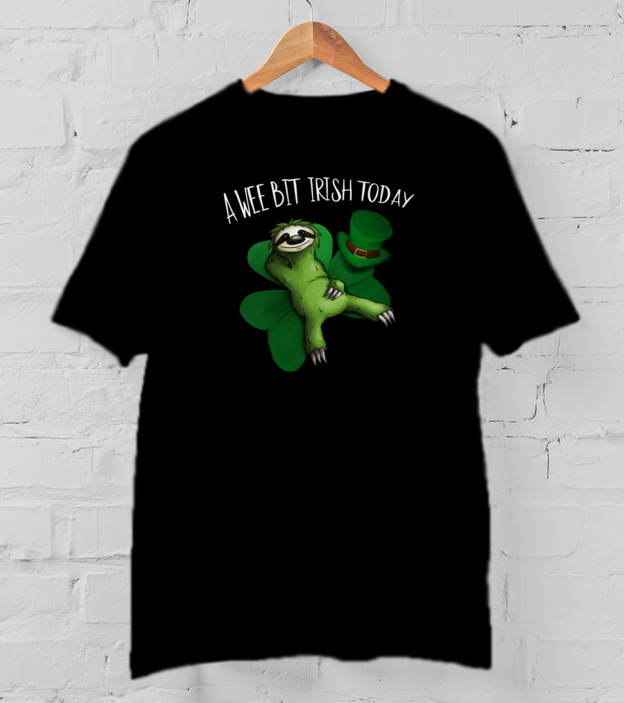 A Wee Bit Irish Today Chilling Sloth With Shamrock And Leprechaun Hat St Patty's Day T-Shirt