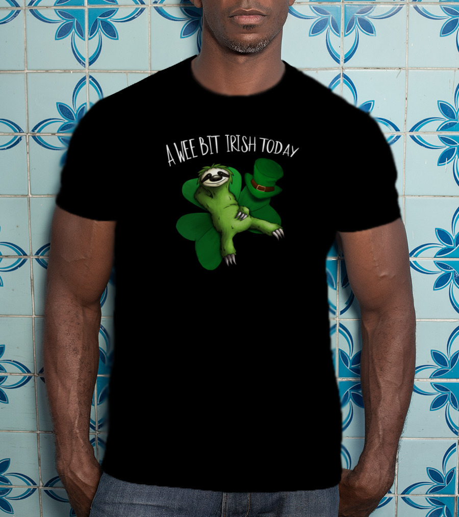 A Wee Bit Irish Today Chilling Sloth With Shamrock And Leprechaun Hat St Patty's Day T-Shirt