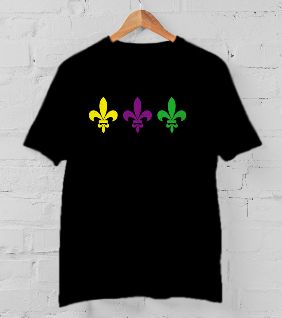 3 Fleur De Lis Mardi Gras Yellow Purple Green T-Shirt