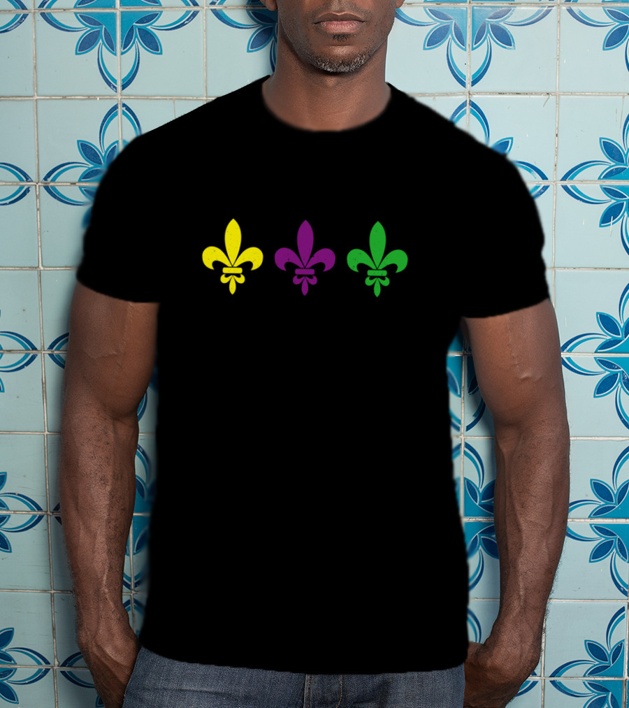 3 Fleur De Lis Mardi Gras Yellow Purple Green T-Shirt