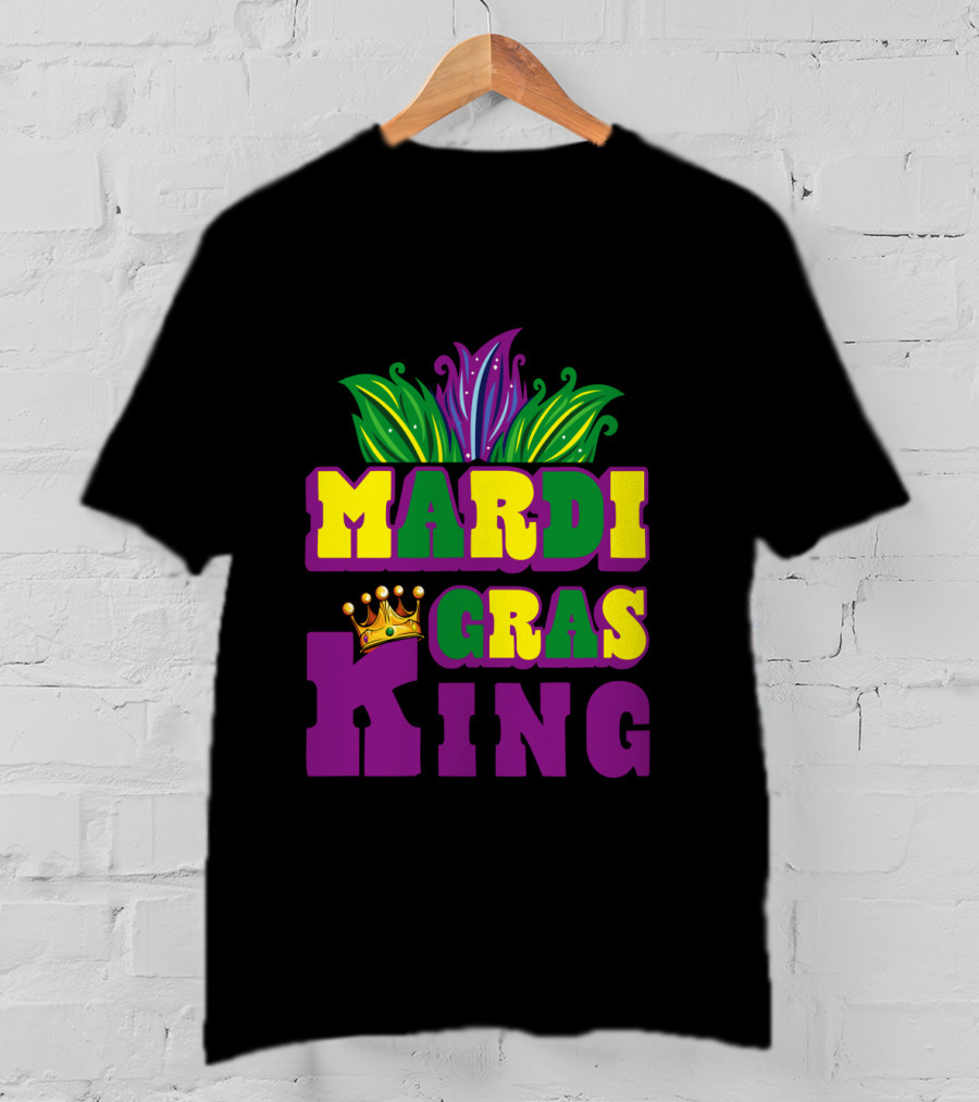 Mardi Gras King Crown With Beads Leaves And Colors T-Shirt
