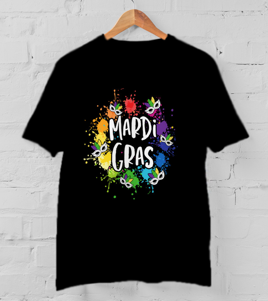 Mardi Gras Mask Colorful Paint Splatter New Orleans T-Shirt