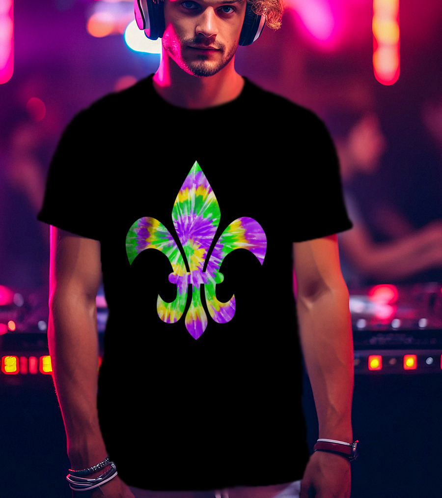 Mardi Gras Tie-Dye Fleur De Lis T-Shirt