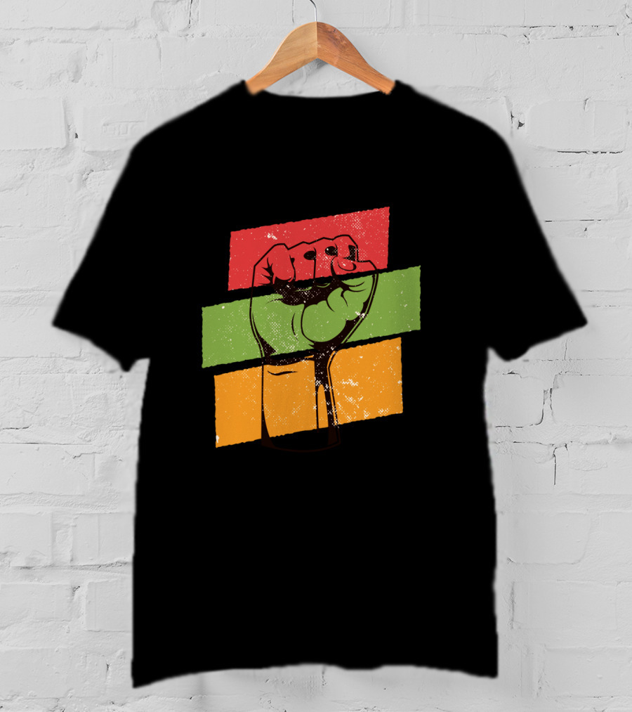 Black History Month Fist African American Pride Red Green Yellow Stripes T-Shirt
