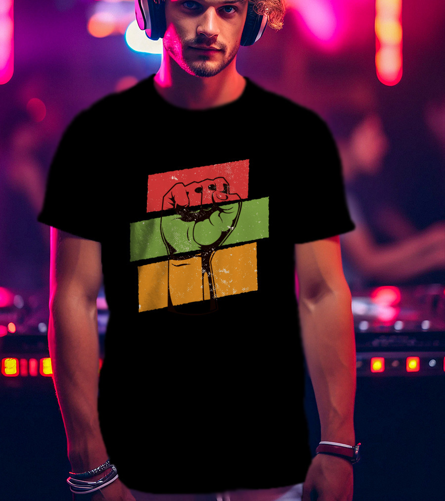 Black History Month Fist African American Pride Red Green Yellow Stripes T-Shirt