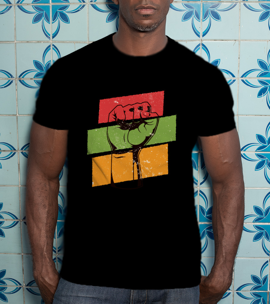 Black History Month Fist African American Pride Red Green Yellow Stripes T-Shirt