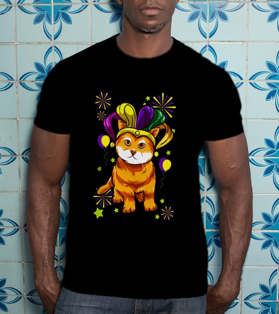 Mardi Gras Cat Lovers Jester Hat Festive Cat T-Shirt