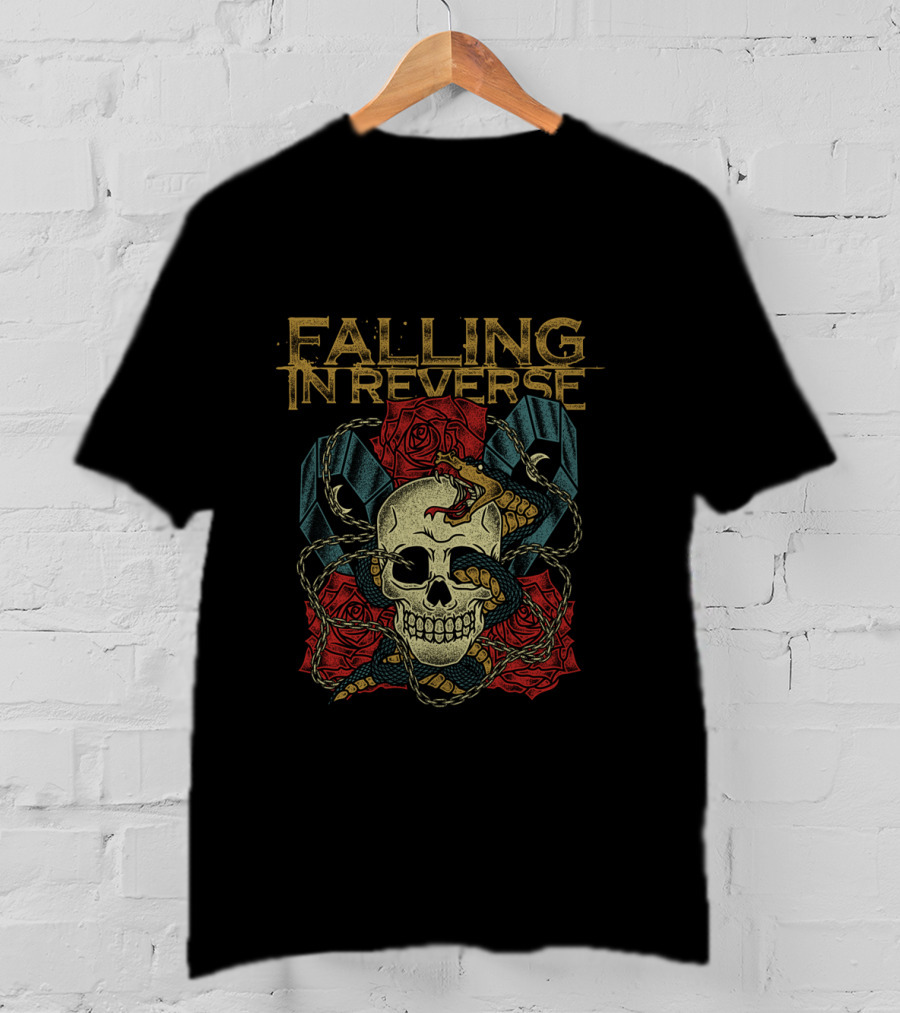 Falling In Reverse Skull Snake Roses Coffins Merchandise T-Shirt