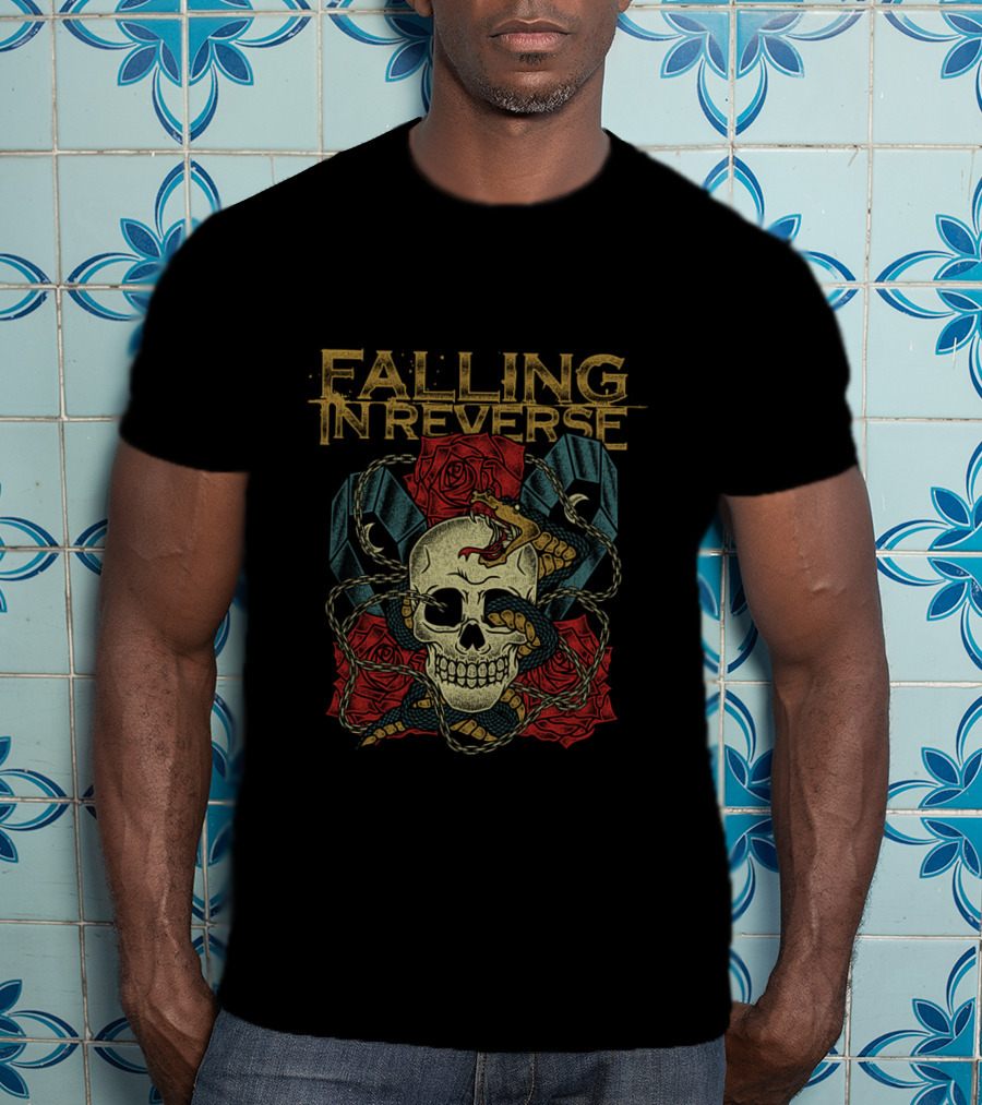 Falling In Reverse Skull Snake Roses Coffins Merchandise T-Shirt