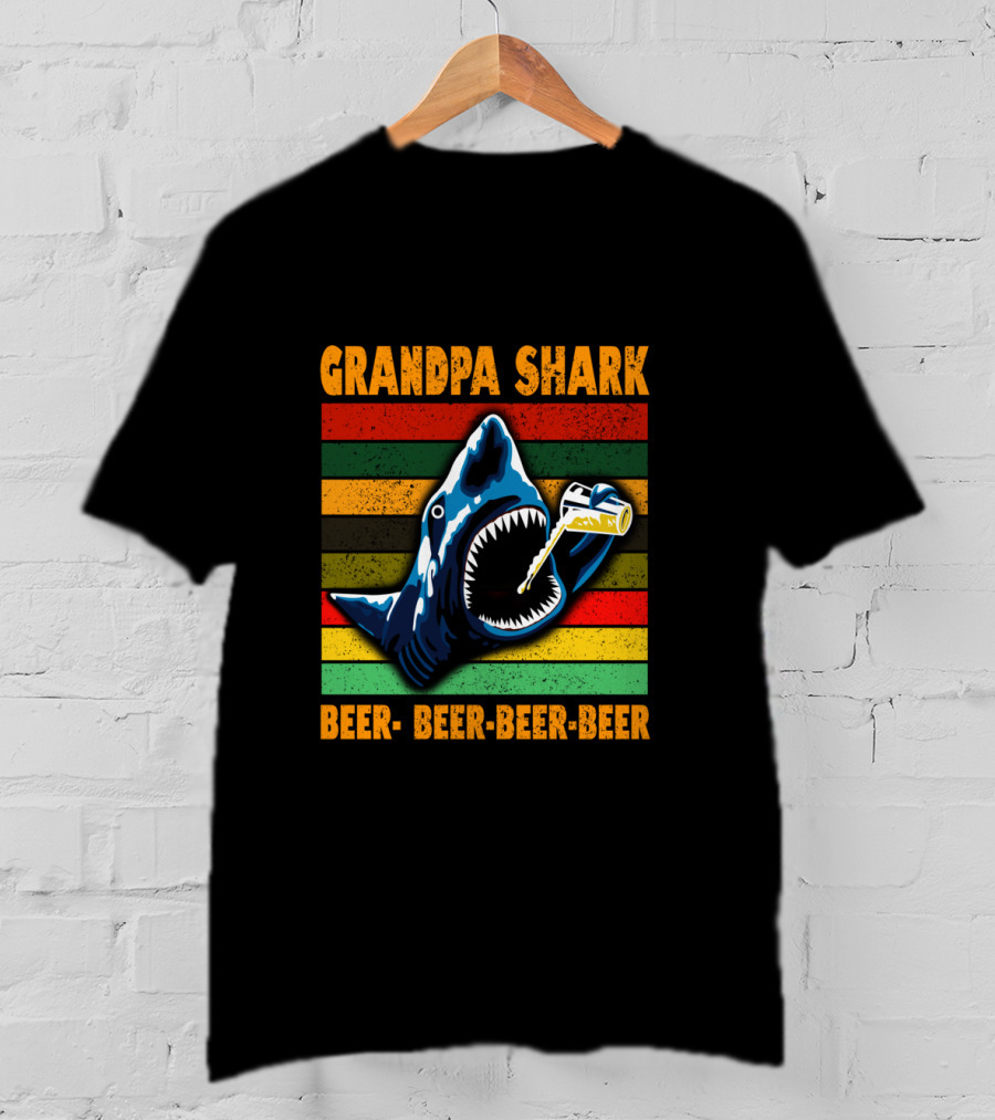 Grandpa Shark Beer Beer Beer Beer Funny Grandfather T-Shirt