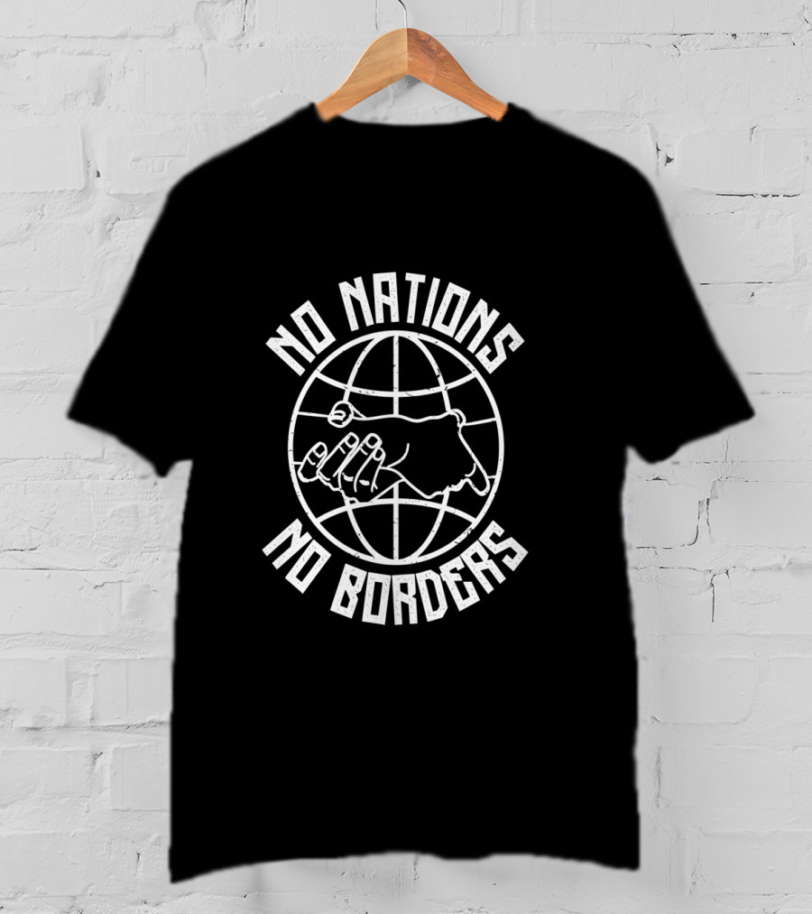 No Nations No Borders Globe With Handshake Stop Deportations T-Shirt