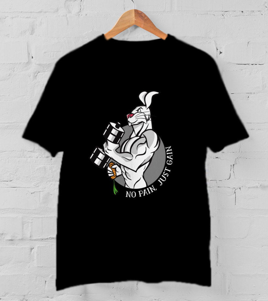 No Pain Just Gain Strong Rabbit Lifting Carrot Dumbbell T-Shirt