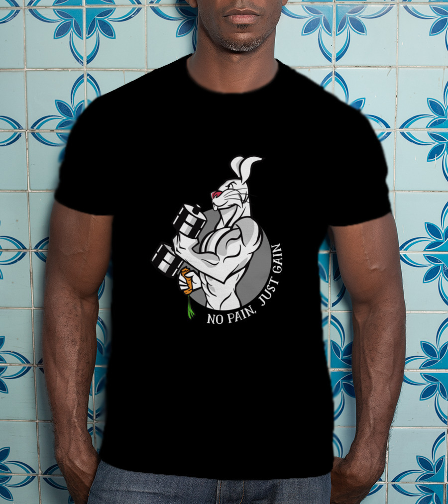 No Pain Just Gain Strong Rabbit Lifting Carrot Dumbbell T-Shirt